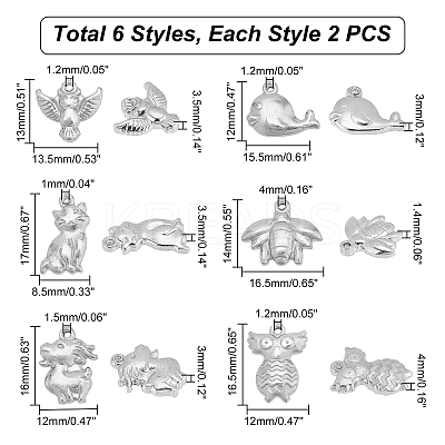 12Pcs 6 Style 201 Stainless Steel Charms & Pendants STAS-UN0034-71-1