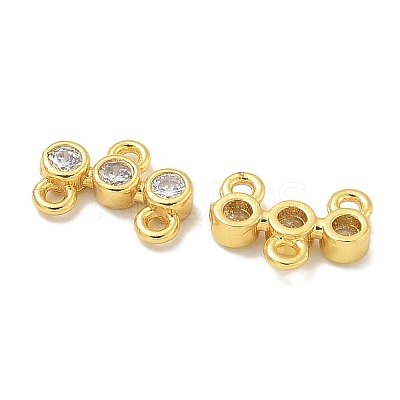 Rack Plating Brass Clear Cubic Zirconia Triple Flat Round Chandelier Component Links KK-L224-091G-1