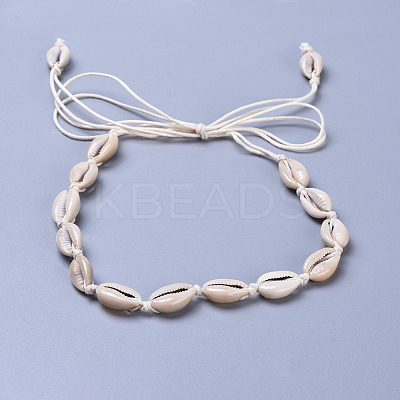 Adjustable Cowrie Shell Beads Beaded Necklaces NJEW-JN02394-1