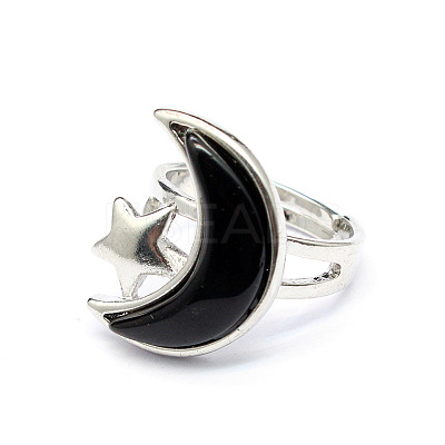 Moon & Star Natural Obsidian Adjustable Rings PW-WGCB712-07-1