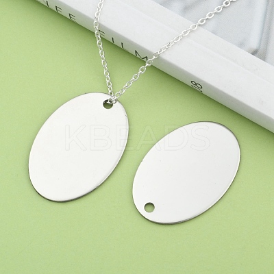 Tarnish Resistant 201 Stainless Steel Oval Stamping Blank Tag Pendants STAS-R064-03-1