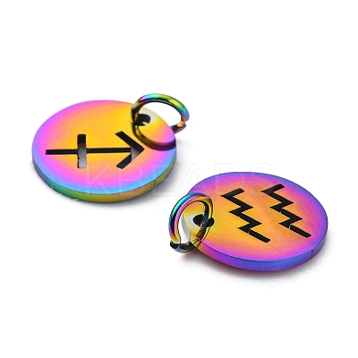 12Pcs 12 Style Rainbow Color Ion Plating(IP) 201 Stainless Steel Charms STAS-YW0001-32-1