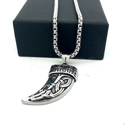 304 Stainless Steel Punk Tiger Tooth Shaped Pendant Necklaces for Men Women DC8418-1