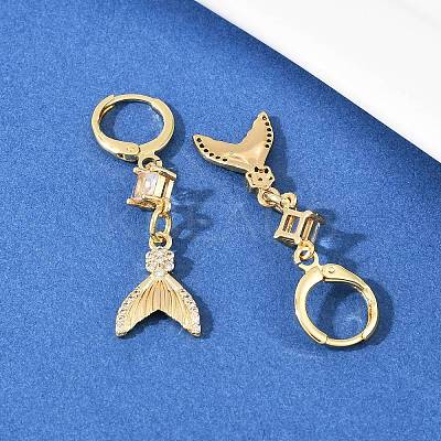Fishtail Brass Micro Pave Cubic Zirconia Hoop Earrings EJEW-B154-05G-1