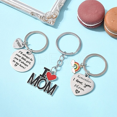 1Pc Mother's Day Gift 201 Stainless Steel Flat Round/Rhombus/Rectangle with Word Keychains KEYC-FS0001-10-1