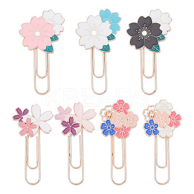 7 Pcs 7 Style Rose Gold Tone Zinc Alloy Enamel Bookmarks AJEW-GL0001-88-1
