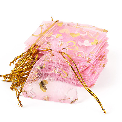 50Pcs Heart Printed Organza Bags OP-TADJ0001-01B-1
