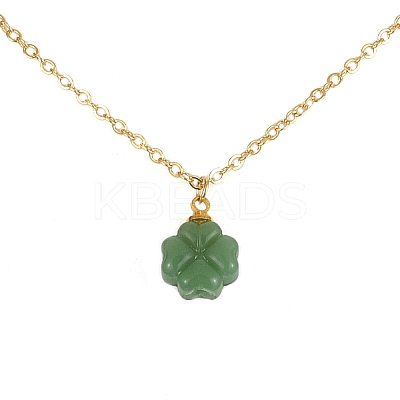 Clover Glass Pendant Necklace with Cable Chains NJEW-TA00087-1