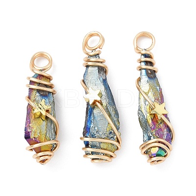 Electroplated Raw Rough Natural Quartz Crystal Copper Wire Wrapped Pendants PALLOY-JF02414-01-1