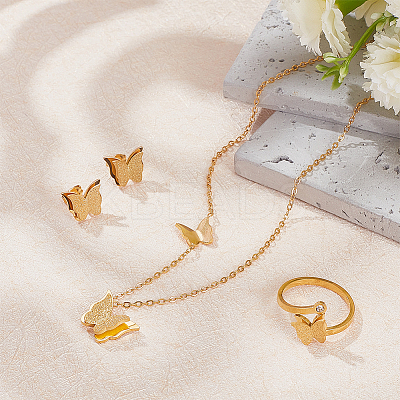 Stainless Steel Butterfly Jewelry Set SJEW-AN0001-54-1