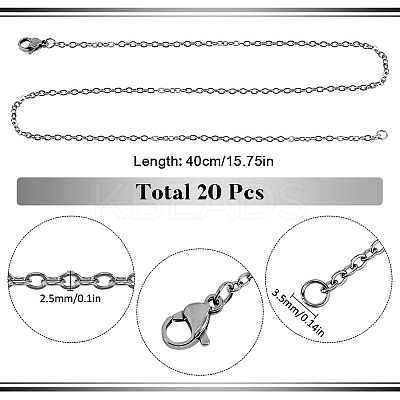 20Pcs 304 Stainless Steel Flat Cable Chain Necklaces Set NJEW-SC0001-28-1