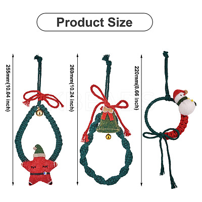 3Pcs 3 Style Christmas Theme Cotton Weave Pendant Decorations Sets HJEW-CF0001-12-1