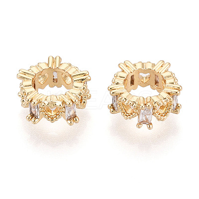 Brass Micro Pave Clear Cubic Zirconia European Beads KK-N275-06G-1