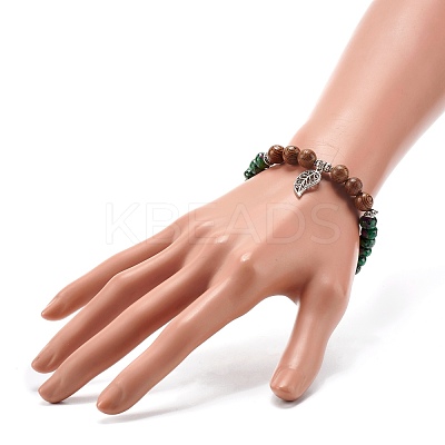 Reiki Natural Ruby & Wenge Wood Beads Stretch Bracelet BJEW-JB06896-03-1