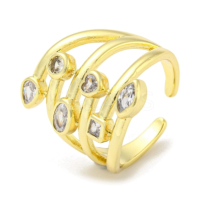 Real 18K Gold Plated Brass Micro Pave Clear Cubic Zirconia Open Cuff Rings LS-RJEW-G303-01D-G-1
