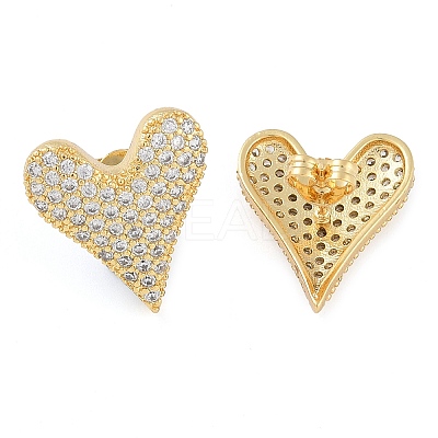 Brass Pave Clear Cubic Zirconia Stud Earrings for Women EJEW-S225-09G-02-1