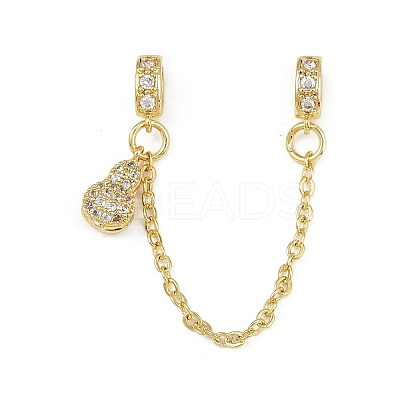 Brass Pave Clear Cubic Zirconia European Safety Chains with Charms KK-L236-15D-G-1