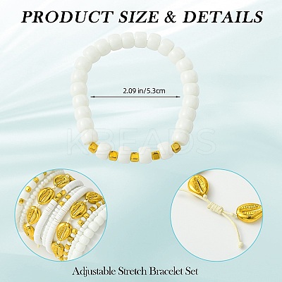 10Pcs 10 Styles Handmade Polymer Clay & Glass Seed Beaded Stretch Bracelet Sets BJEW-SW001581-1