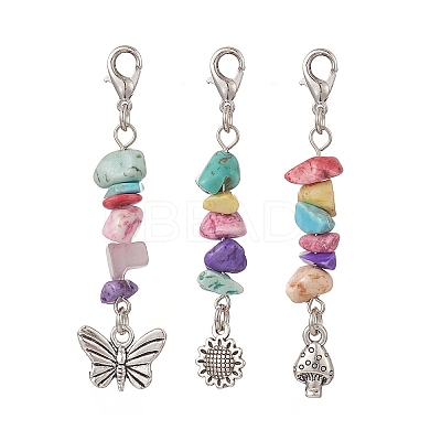 3Pcs 3 Styles Tibetan Style Alloy Pendant Decorations HJEW-CJ0001-13C-1