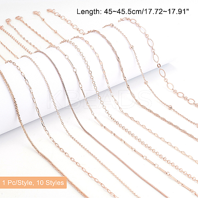 10Pcs 10 Styles Brass Paperclip & Cable & Box & Satellite & Bar Link Chain Necklaces Set MAK-PH0004-33RG-1