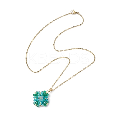Glass Seed Beaded Clover Pendant 304 Stainless Steel Cable Chain Necklaces for Women NJEW-MZ00128-01-1