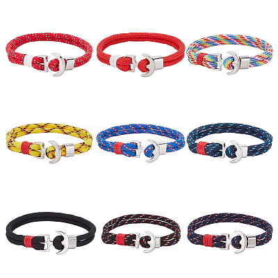 9Pcs 9 Colors Survival Polyester Cord Bracelets Set with Alloy Anchor Clasps BJEW-AN0001-59-1