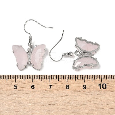 Natural Rose Quartz Brass Dangle Earrings EJEW-M081-01P-02-1