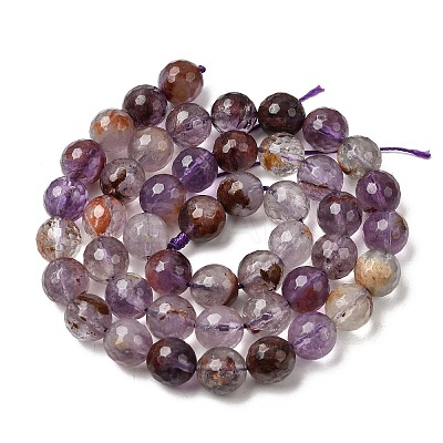 Natural Purple Phantom Quartz Purple Lodolite Quartz Round Beads Strands G-Z127-B01-8mm-1