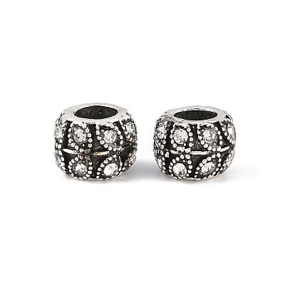 Antique Silver Plated Alloy Rhinestone Large Hole European Beads MPDL-R041-02A-1