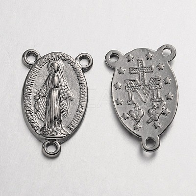 Holy Oval Carved Virgin Mary Tibetan Style Alloy Chandelier Component Links LS-TIBEP-LF0961YKG-B-FF-1