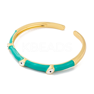 Real 18K Gold Plated Brass Enamel Evil Eye Open Cuff Bangles for Women BJEW-S147-14G-A-1