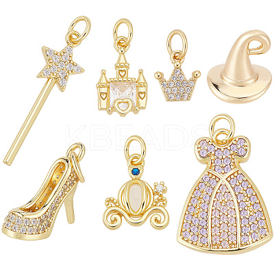 7Pcs 7 Styles Brass Micro Pave Cubic Zirconia Pendants KK-SC0008-07-1