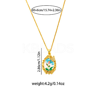 201 Stainless Steel Rhinestone and Enamel Colorful Oval with Butterfly Pendant Necklaces for Women FS-WGC8FD6-01-1