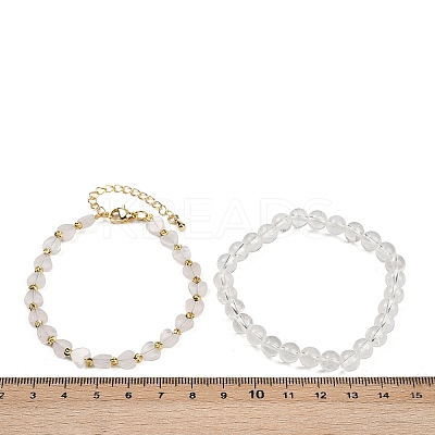 Natural Quartz Crystal Beaded Bracelets Set for Women BJEW-G752-02G-09-1