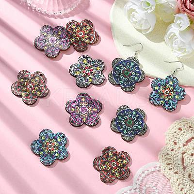 30Pcs 5 Colors Printed Natural Basswood Pendants WOOD-CJ0001-86-1