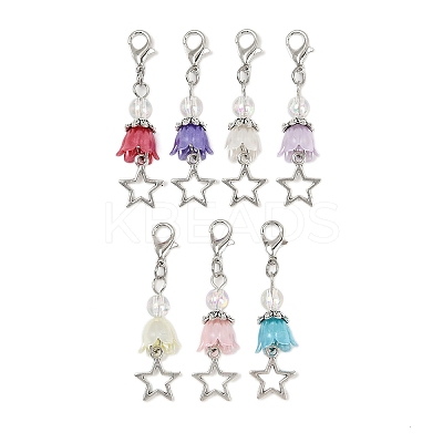 Flower ABS Plastic Pearl & Alloy Star Pendant Decorations HJEW-JM03132-1