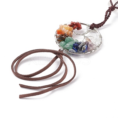 Chakra Natural Mixed Gemstone Woven Pendant Decorations HJEW-JM00659-1