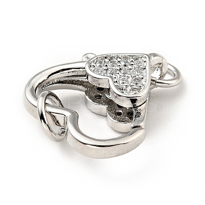 Brass Micro Pave Clear Cubic Zirconia Heart Lobster Claw Clasps KK-G416-35P-1