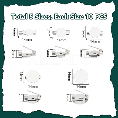 50Pcs 5 Style 316 Surgical Stainless Steel Brooch Base Settings STAS-UN0053-58-1