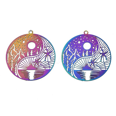 Ion Plating(IP) 201 Stainless Steel Filigree Pendants STAS-S118-025-1