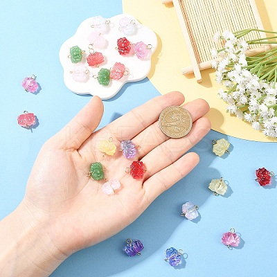 24Pcs 8 Colors Lotus Flower Transparent Glass Connector Charms PALLOY-YW00110-1