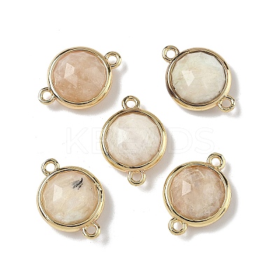 Brass Pave Natural Mixed Stone Faceted Flat Round Connector Charms G-U028-04G-1