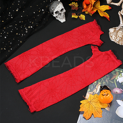 Spider Web Polyester & Spandex Long Fingerless Gloves for Women AJEW-WH20007-89B-1