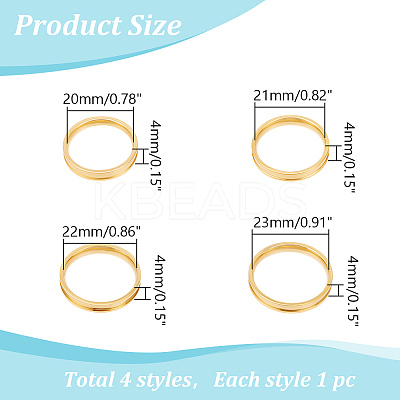 4Pcs 4 Styles Stainless Steel Grooved Finger Ring Settings STAS-LP0001-43G-02-1