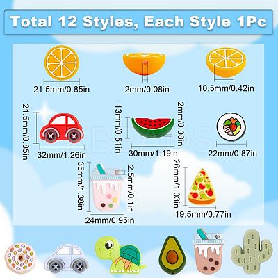 12Pcs 12 Style Food Grade Eco-Friendly Silicone Focal Beads SIL-SC0001-17-1