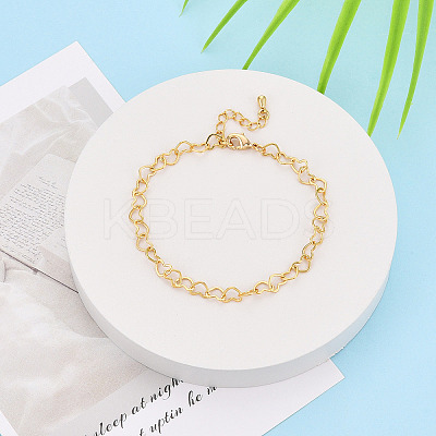 Brass Heart Link Chain Bracelets for Women BJEW-N032-08B-G-1