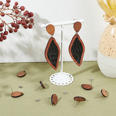 15 Pair Walnut Wood Stud Earring Findings STAS-UN0055-14A-1
