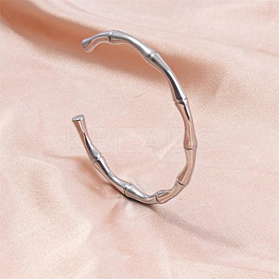 Vintage Bamboo Joint 304 Stainless Steel Cuff Bangles for Women VE9948-1-1