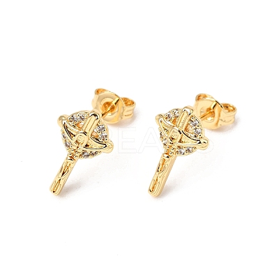 Cross Brass Micro Pave Clear Cubic Zirconia Stud Earrings EJEW-A135-17G-1