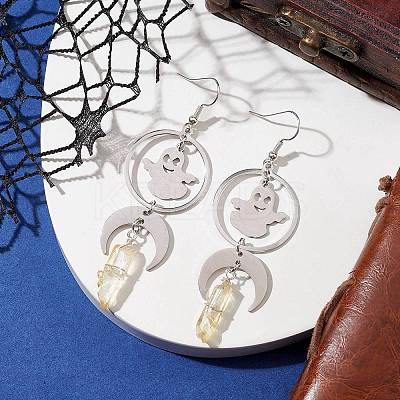Natural Quartz Crystal & 201 Stainless Steel Dangle Earrings EJEW-TA00429-1